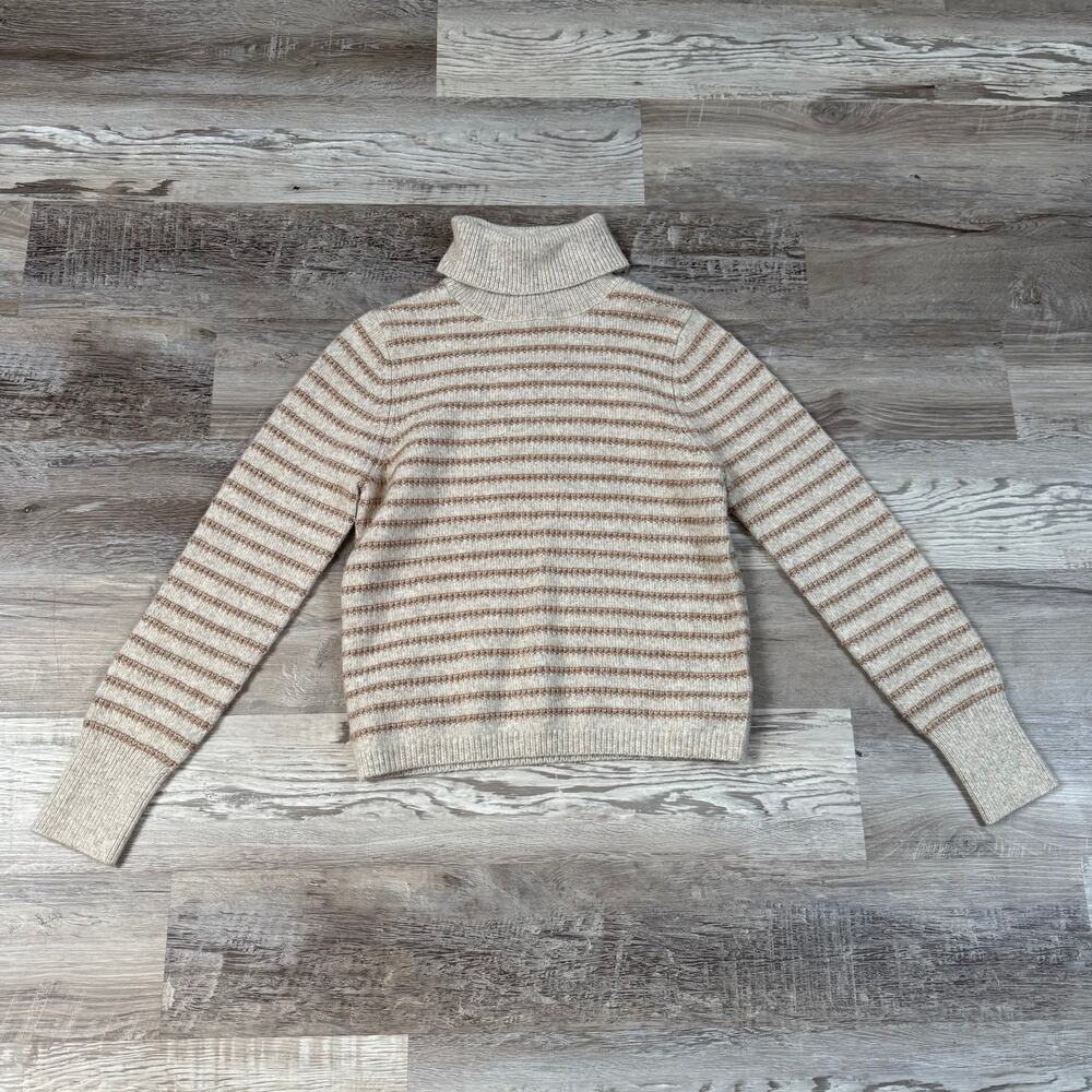 NWT Tahari Striped Turtleneck Sweater Cream Tan Quiet Luxury Minimalist Preppy S